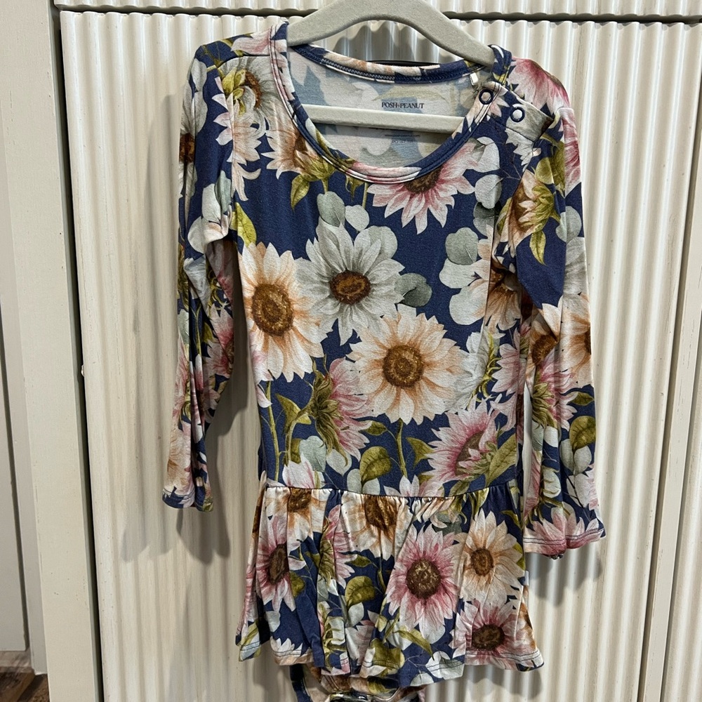 Posh Peanut Sunflower Floral Bamboo Dress - Blue and Pink